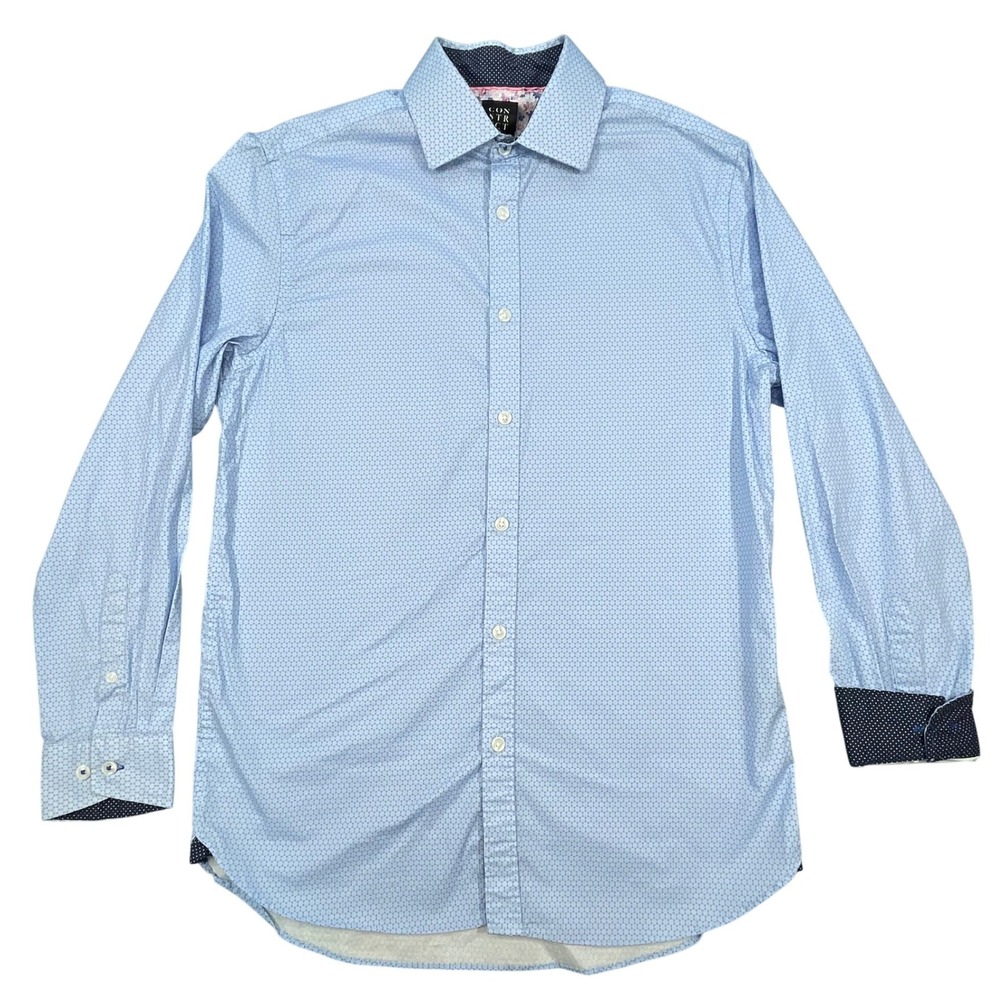 Construct Blue Geometric Slim Fit Stretch Dress Shirt Mens 15 32-33 S